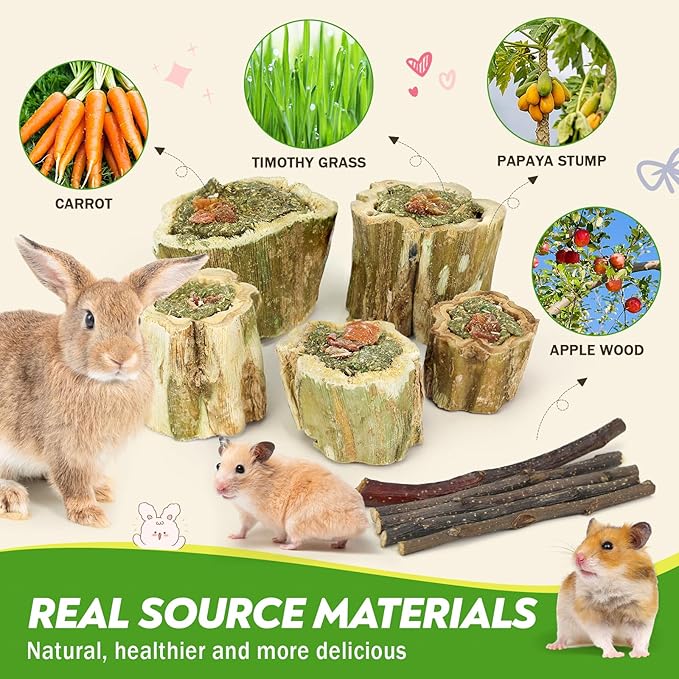 3.5oz Rabbit Chew Toys for Teeth，Bunny Papaya Wood Chew Toys Guinea Pig Treats with Apple Stick for Rabbits Guinea Pigs Hamsters Chinchillas Gerbils Prevent Teeth Overgrowth (3.5 oz, Fruit)
