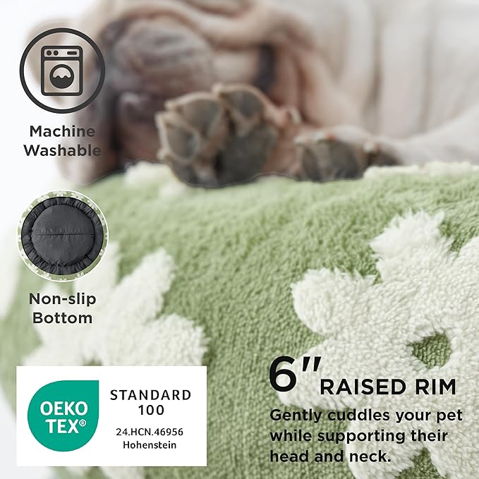 LE SURE Donut Cat Beds for Indoor Cats - Round Small Dog Bed Calming Gift for Pets, Cute Modern Beds with Jacquard Shaggy Plush & Anti Slip Bottom, 20 Inch, Green