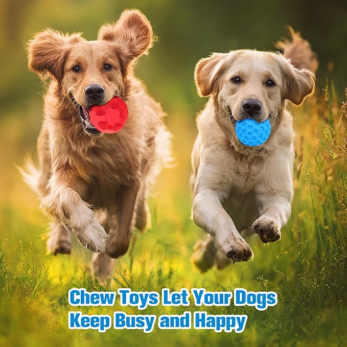 2 Pack Indestructible Dog Toy Balls for Aggressive Chewers, Interactive 3.15”Squeaky Dog Balls and 3.54”Treat Dispensing Ball to Keep Them Busy, Chew Toys for Large Dogs, Enrichment Toy
