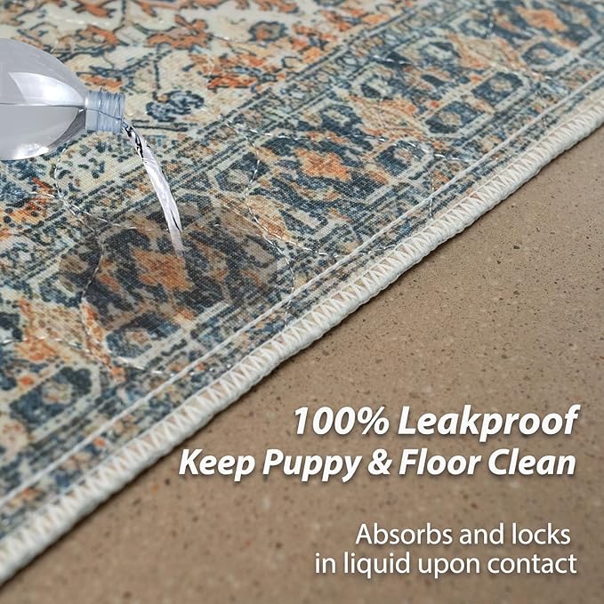 nunubaby Washable Pee Pads for Dogs, Stylish, Non-Slip and Leak-Proof Pee Pads. Reusable Potty Pads for Dogs for Crates and Floors.(Beige/Multi, 31" x36" )