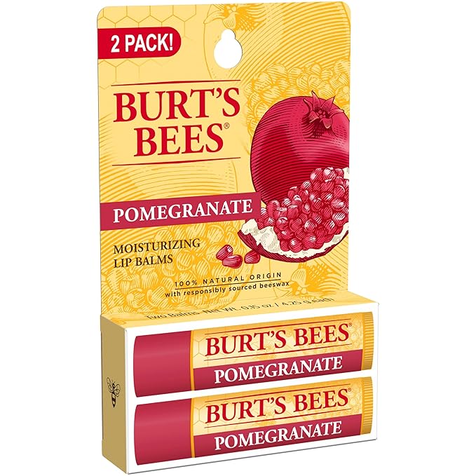 Burt's Bees Lip Balm Easter Basket Stuffers - Pomegranate, Lip Moisturizer With Responsibly Sourced Beeswax, Tint-Free, Natural Conditioning Lip Treatment, 2 Tubes, 0.15 oz. (Pack of 2)