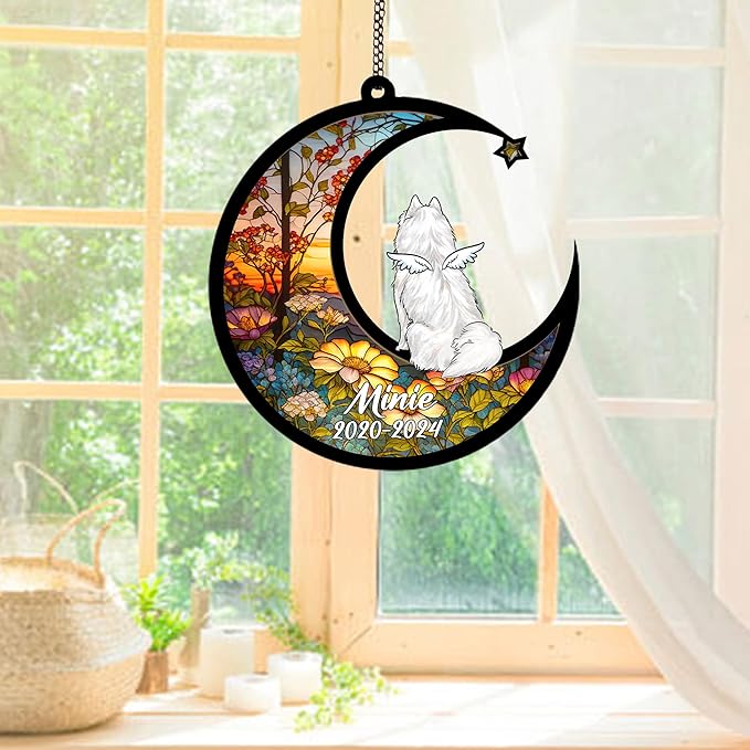 Personalized Samoyed Sun Catcher, Dog Memorial Gifts, Custom Samoyed with Wings Ornament Christmas Tree, Loss of Dog Sympathy Gift Memorial Suncatchers