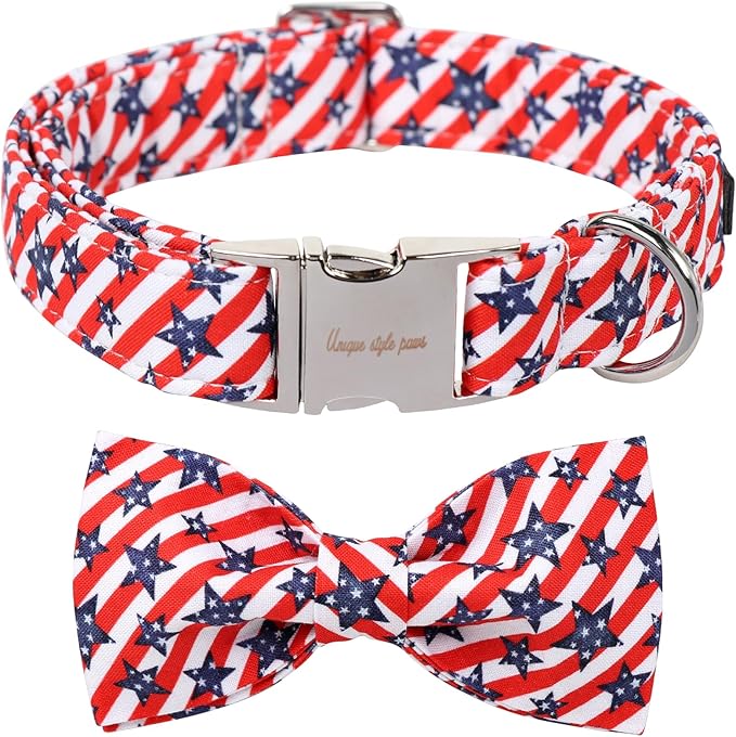 Unique style paws Independence Day Dog Collar with Bow Striped Star Puppy Collar for Small Medium Large Boys Girls Dogs