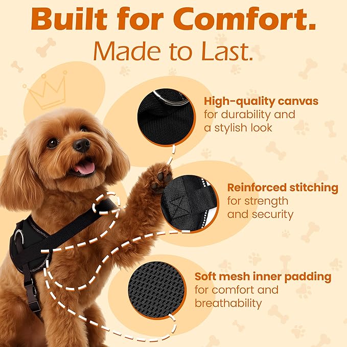 Bark Appeal Black No-Pull Dog Harness for Large to Extra Large Sized Pets – Adjustable, Reflective Vest with 3 Leash Clips for Added Control, Easy Walks & Training – XL