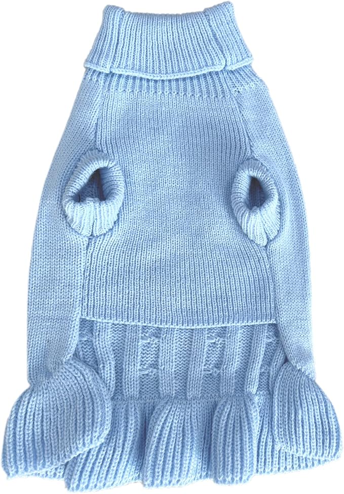 CHBORCHICEN Small Dog Sweaters Knitted Pet Cat Warm Dog Sweatshirt Winter Clothes Kitten Puppy Sweater (S, Dress-Light Blue)