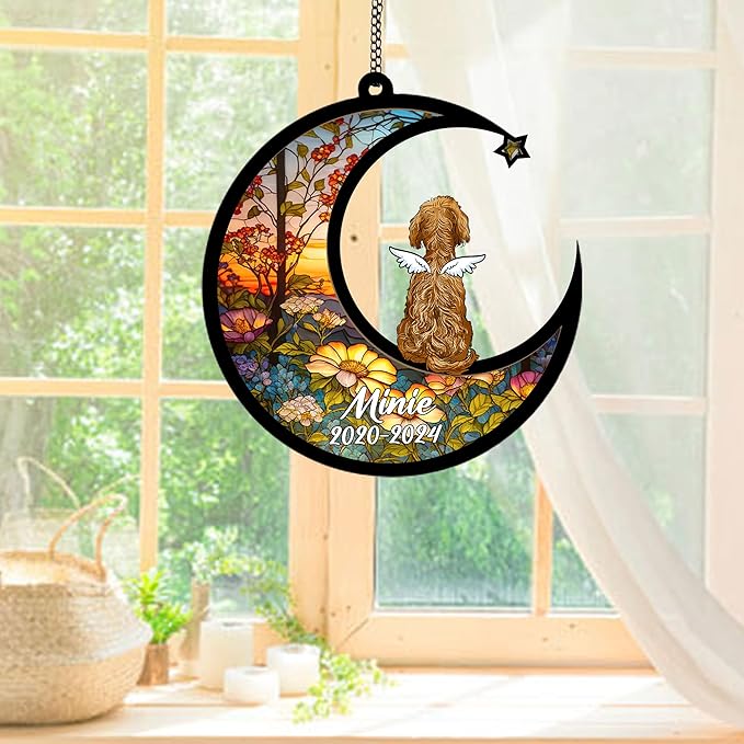 Personalized Labradoodle Sun Catcher, Dog Memorial Gifts, Custom Labradoodle with Wings Ornament Christmas Tree, Loss of Dog Sympathy Gift Memorial Suncatchers
