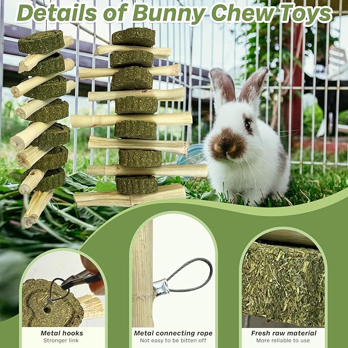 kathson Guinea Pig Treats Bunny Chew Toys for Teeth Grinding, Organic Bamboo Sticks Natural Rabbit Enrichment Toys for Small Animals Hamster Chinchilla 4 Pack