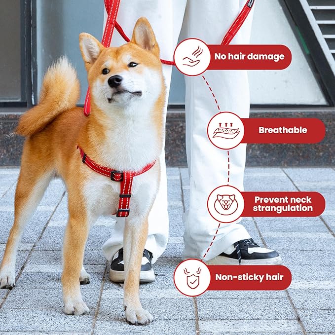 EXCELLENT ELITE SPANKER No Pull Dog Harness Adjustable Nylon Step-in Easy Pet Vest Chest Strap with Reflective and Leash Ring for Small Medium Large Breed Dogs Training Walking(Red-S)