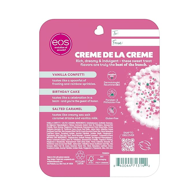 eos 24H Moisture Super Balm Minis- Crème de la Crème,Limited-Edition Lip Mask,Lip Mask,Made for Sensitive Skin,Shea Butter,Variety Pack,0.169 fl oz,3 Count (Pack of 2)