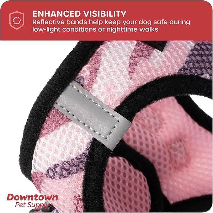 Downtown Pet Supply Step-in Dog Harness – No Pull, Adjustable Padded Mesh with Reflective Trim, Secure Buckle Strap – Comfortable & Breathable Small Dog Harness, X-Large, Camo Pink