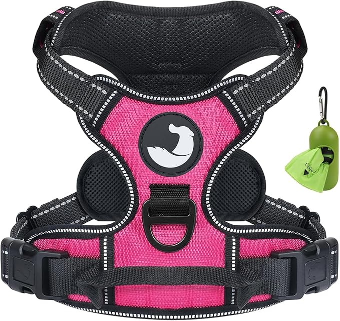 Joytale No Pull Dog Harness for Extra Large Dogs, Reflective Pet Vest with Front Clip, Adjustable Soft Padded Harnesses with Easy Control Handle for Training and Walking, Hot Pink, XL