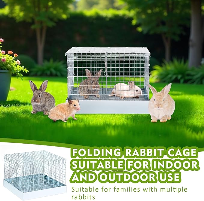 Folding Rabbit Cage, Portable Bunny Carrier with Tray and Handles for Transport, Trave or Temporary Housing, Indoor Outdoor Pet Habitat Animal Enclosure (16 x 14 x 12 in)