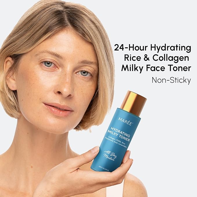 MAREE Hydrating Milky Toner for Face - Rice Toner with Niacinamide & Collagen - Skin Barrier Repair Hydrating Toners for Face - Milk Toners Essence - PDRN, Hyaluronic Acid, Ceramides - Tonico Facial
