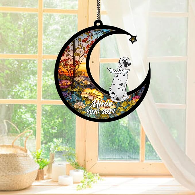 Personalized Dalmatian Sun Catcher, Dog Memorial Gifts, Custom Dalmatian with Wings Ornament Christmas Tree, Loss of Dog Sympathy Gift Memorial Suncatchers