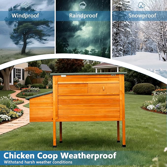 Outdoor Insulated Chicken Coop Weatherproof Wooden Hen House Small Animal Pet Hutch with Elevated Legs Asphalt Roof Removable PVC Layer Nest Box