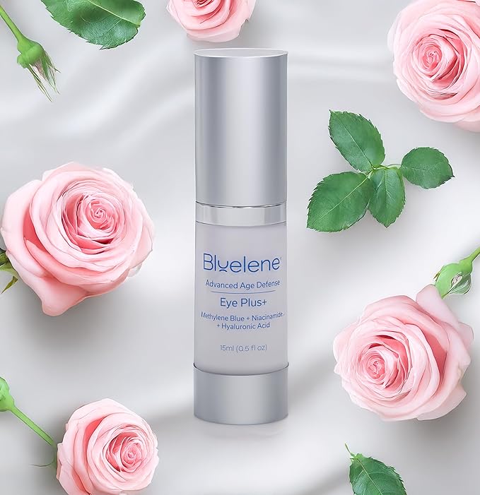 Bluelene EyePlus+, a new formula powered by the ultimate trifecta of Methylene Blue, Ergothioneine, and Niacinamide. Dermatologist approved. Suitable for Sensitive Skin.