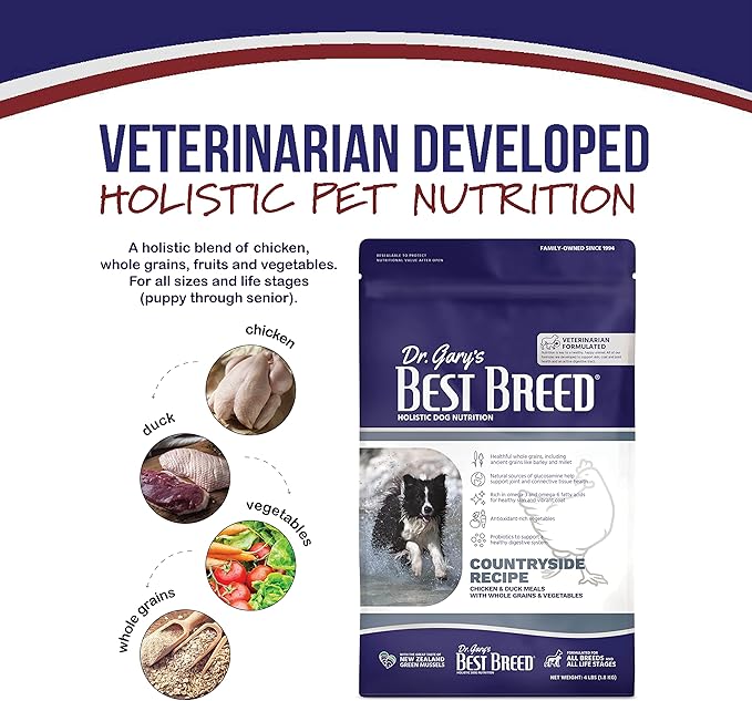 Best Breed Dr. Gary's Countryside Recipe Slow-Cooked in USA, Natural Dry Dog Food for All Breeds and Sizes, 4lbs.