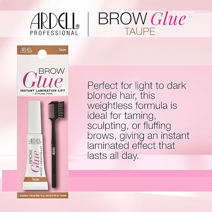 Ardell Brow Glue Taupe with Styling Brush ??Tinted Eyebrow Gel for Lamination Lift, All-Day Extreme Hold Brow Gel for Defined & Fluffy Brows, 0.35 oz