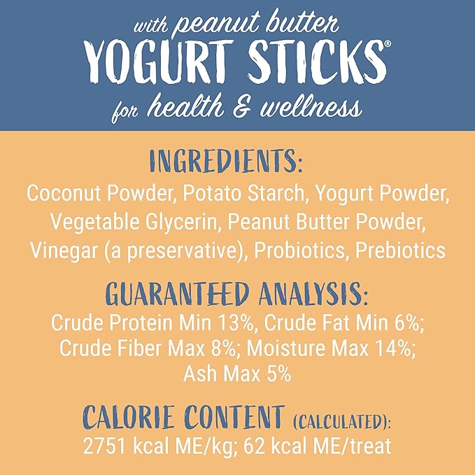 Yogurt Sticks, Prebiotic & Probiotics, Protein Rich - Lactose Free - Gluten Free - Corn Free - Grain Free, USA Made, for All Breeds, 5 pieces of Droolicious Yogurt Sticks, Peanut Butter Flavor