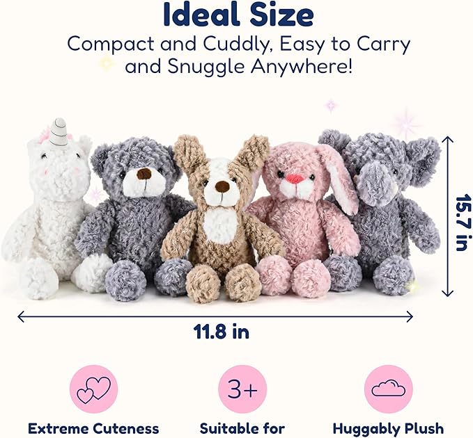 5 Set Animals and Teddy Bears - Plush Toys Bulk - Stuffed Animals for Kids - Baby Shower Small Bear Animal Assortment - Soft Pack of Stuffed Animals for Girls and Boys