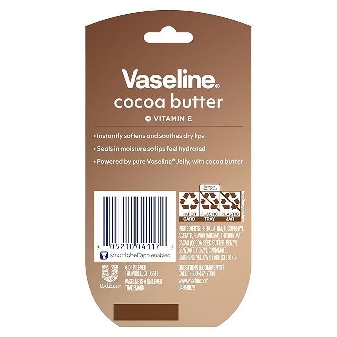 Vaseline Lip Balm Mini 2 ct Cocoa Butter For Dry Cracked Skin Hydrating Lip Balm 0.5 oz