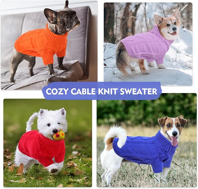 Queenmore Small Dog Pullover Sweater, Cold Weather Cable Knitwear, Classic Turtleneck Thick Warm Clothes for Chihuahua, Bulldog, Dachshund, Pug (Royal Blue, X-Small