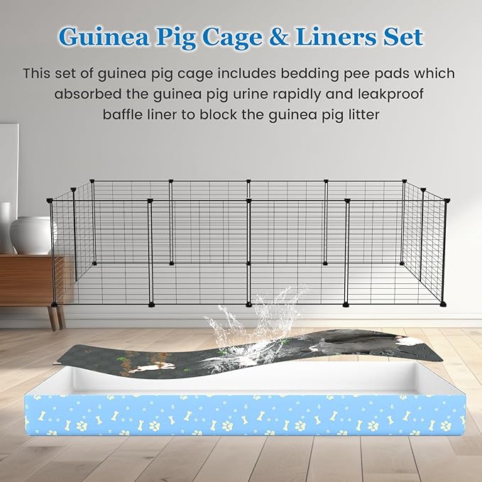 Guinea Pig Cages with Tarp and Reusable Bedding Pee Pad Liner, 24" x 48" Large Guinea Pig Playpen C&C Rabbit Bunny Cage Indoor for 2 Small Animal