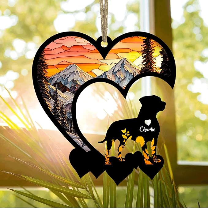 Lovely POD Pitbull 2 Suncatcher Ornaments, Personalized Pitbull 2 Memorial with Name, Dogs Loss Ornaments, Dog Remembrance Gift, Dog Memory Ornament, Loss of Dogs Sympathy Gifts