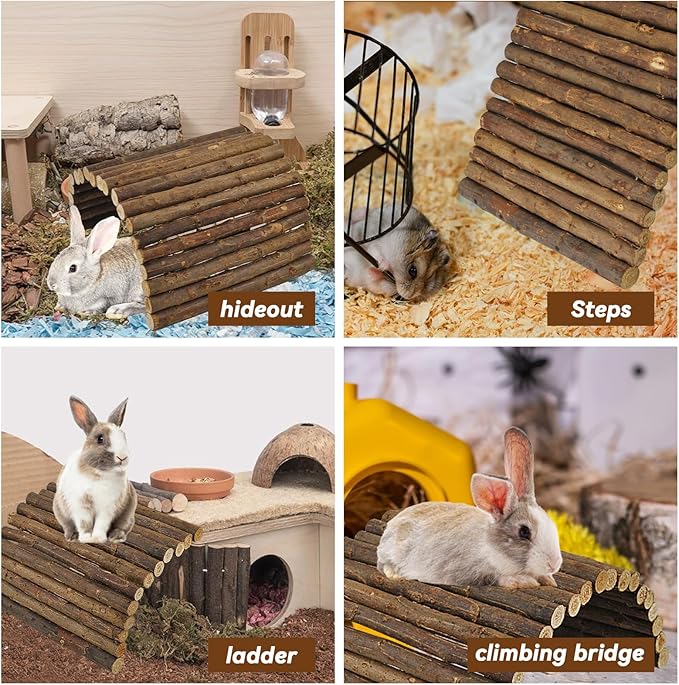 Large Wooden Rabbit Bridge Ladder,19.68 x 11.81 inches Flexible Bunny Tunnel Hideout House Hamster Natural Chew Toy Small Animal Climbing Ramp for Guinea Pig Chinchilla Rabbit Ferret Hedgehog