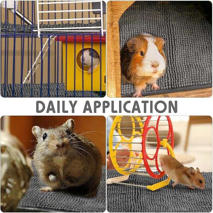 Amylove 4 Pcs Guinea Pig Cage Liner Guinea Pig Bedding Dog Door Mat for Muddy Pet Paws Washable Chenille Pee Pads Small Animal Sleeping Bed for Bunny Hamster(16 x 24 Inch,Rectangular,Dark Gray)