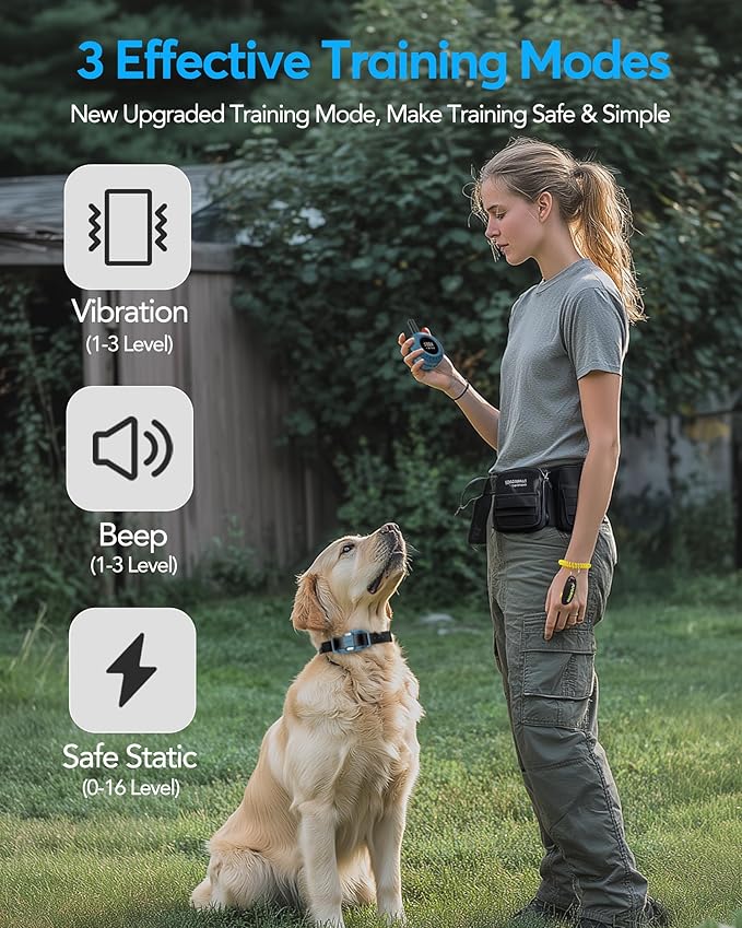 Jugbow Dog Shock Collar - 3/4 Mile Dog Training Collar with Remote for Large Medium Dogs, Rechargeable IPX8 Waterproof E-Collar with 3 Training Modes, LED Light & Security Lock (Blue)