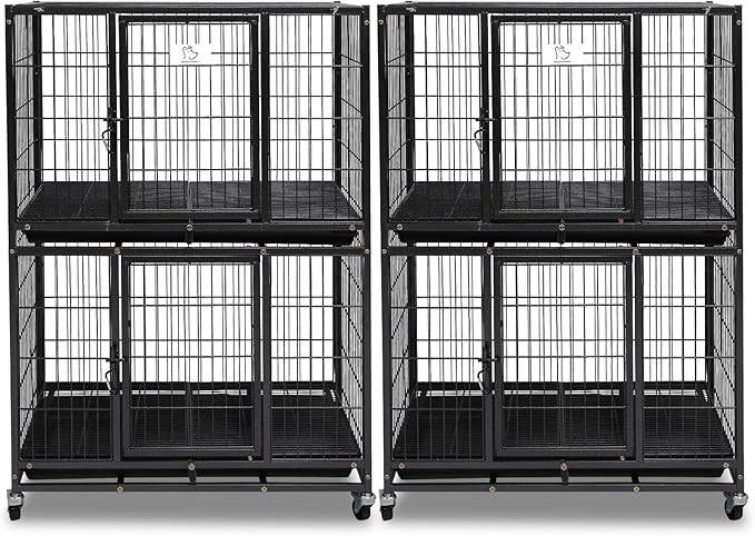 Homey Pet Two Packs 31 Inch Stackable Heavy Duty Dog Crate Cage Kennel with Four Lockable Wheels, Removable Tray, Escape Proof Wire Drop Dog Crates for Small Dogs (Two Tiers)