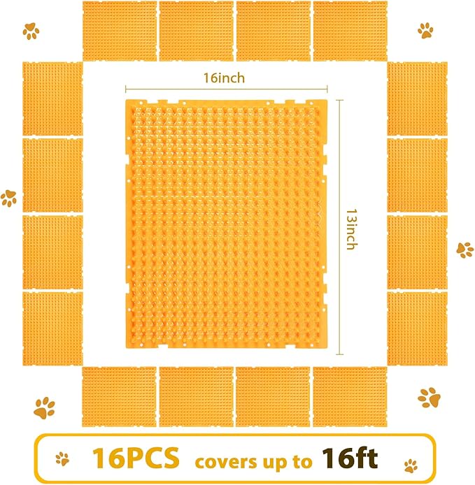 16 Pack Cat Repellent Outdoor Mat Cats Dogs Plastic Bendable Spiked Deterrent Training Repellent PET Mats with Spikes for Indoor Outdoor Supplies, 18.3 Square Feet, 16 x 13 Inch(Orange)