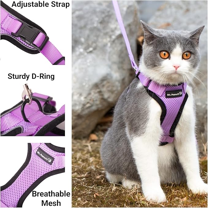 Mr. Peanut's PurrTrek Reflective Cat Harness with Matching Leash (Extra Small, Lilac)