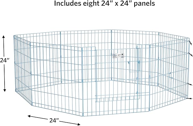MidWest Homes for Pets Folding Metal Puppy/Dog Exercise Pen, Indoor/Outdoor Playpen with Door, 16 Sq Feet of Play Space, 24-Inches Tall, Blue