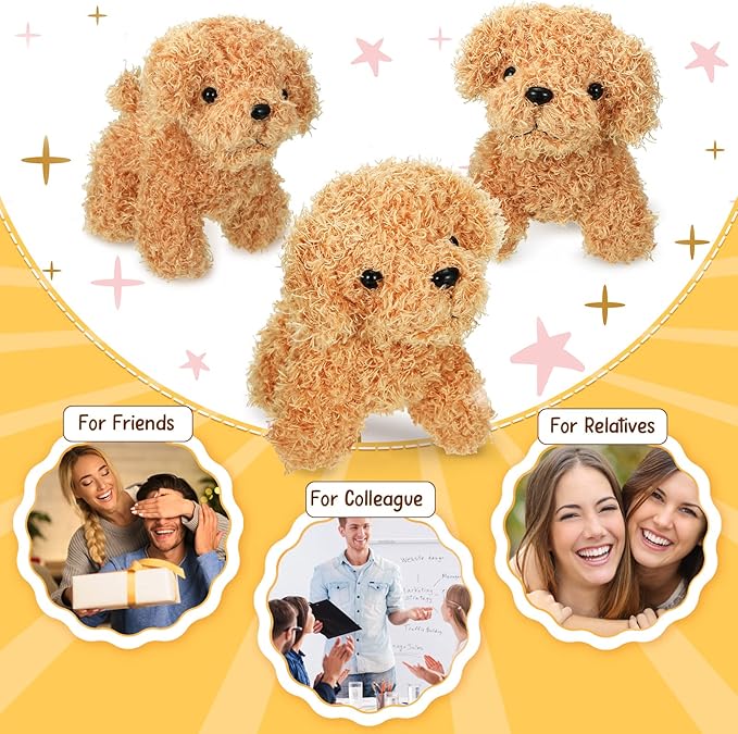 Sosation 20 Pcs 4.72 Inch Mini Puppy Stuffed Animal Adopt a Puppy Favors Small Push Dogs Bulk Valentines Party Gifts for Kids Birthday Easter Fillers Carnival Prize (Cute,Light Brown)