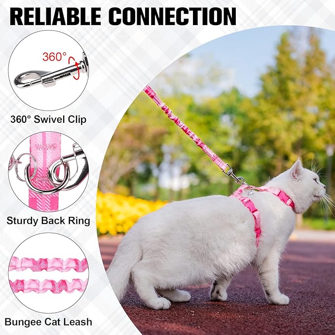 BEAUTYZOO Cat Harness and Leash Set Escape Proof for Walking, Kitten Soft Adjustable Vest Harnesses for Small Medium Large Cats, Easy Control Breathable Plaid Ribbon Nylon for Outdoor Indoor Use