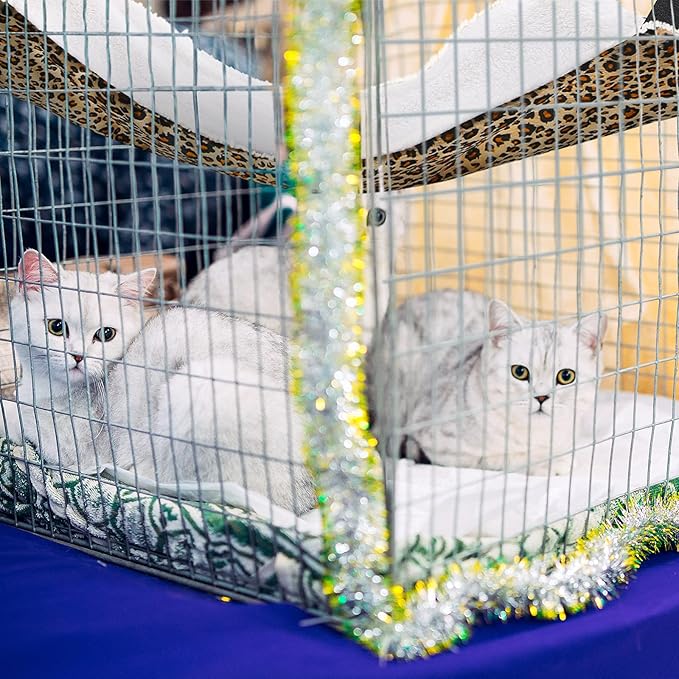 Jetec 2 Pieces Reversible Cat Hanging Hammock Soft Breathable Pet Cage Hammock with Adjustable Straps and Metal Hooks Double Sided Hanging Bed for Small Dogs Rabbits(Leopard and Dot,L)