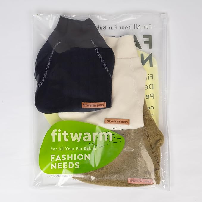 Fitwarm 3 Pack Classic Fleece Dog Sweater, Winter Clothes for Small Dogs Boy Girl, Turtleneck Dog Sweatshirt, Pet Pullover Jumper, Cat Apparel, Black, Olive Green, Cream, XL