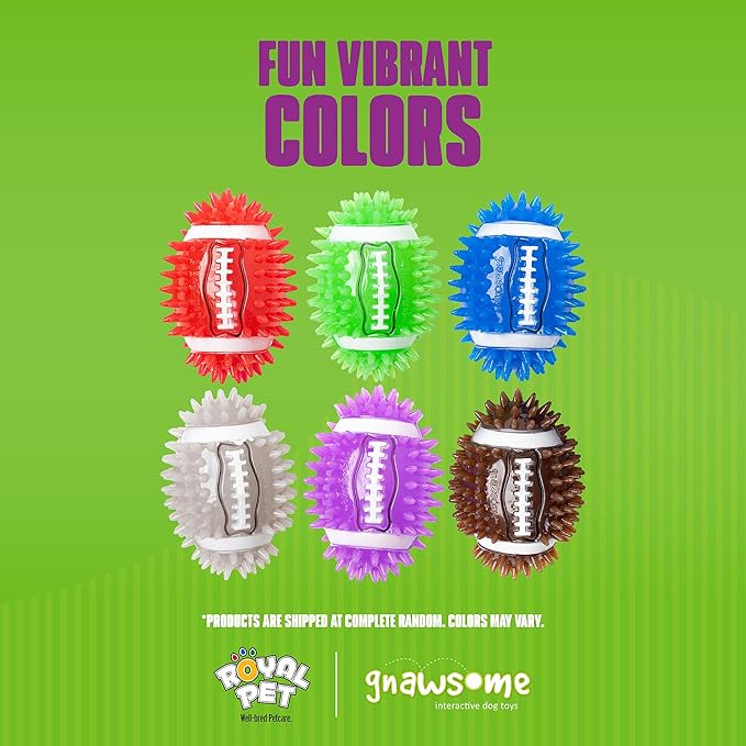 Gnawsome 4.5" Spiky Squeak & Light Football for Dogs - Durable, Rubber Bouncy Puppy Fetch & Chew Toy for Your Pet, Colors Will Vary for All Breed Sizes