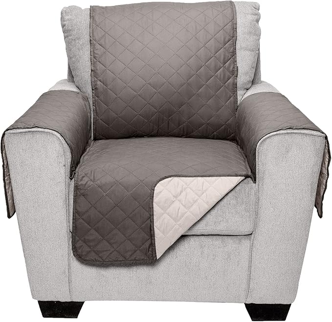 Furhaven Water-Resistant & Reversible Chair Cover Protector for Dogs, Cats, & Children - Two-Tone Pinsonic Quilted Living Room Furniture Cover - Gray/Mist, Chair