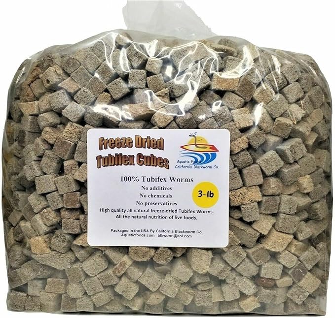 Aquatic Foods Inc. Brine Shrimp & Tubifex Freeze Dried Cube Mix, for Marine Fish, All Tropical Fish, Cichlids, Discus, Tetras, Goldfish, Angel Fish, Catfish, Ponds…3-lbs