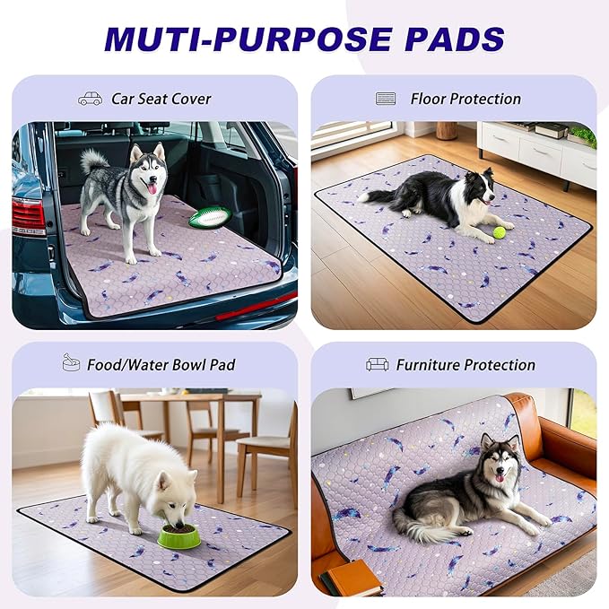 Washable Pee Pads for Dogs, 2Pack Reusable Puppy Pads, Super Absorbent & Leakproof Dog Pads, Anti-Slip Dog Pee Pads for Puppy Training & Incontinence, Feather Pattern 24"x24"