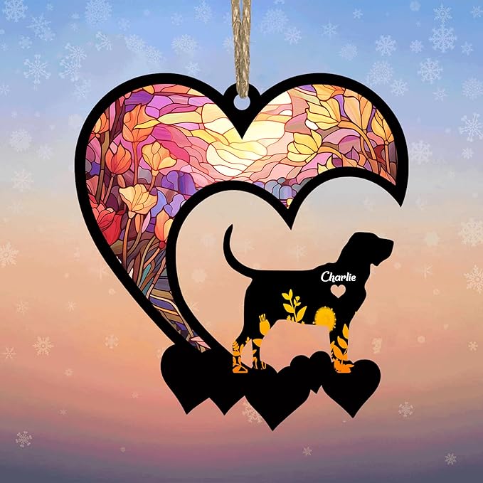 Lovely POD Bloodhound Suncatcher Ornaments, Personalized Bloodhound Memorial with Name, Dogs Loss Ornaments, Dog Remembrance Gift, Dog Memory Ornament, Loss of Dogs Sympathy Gifts