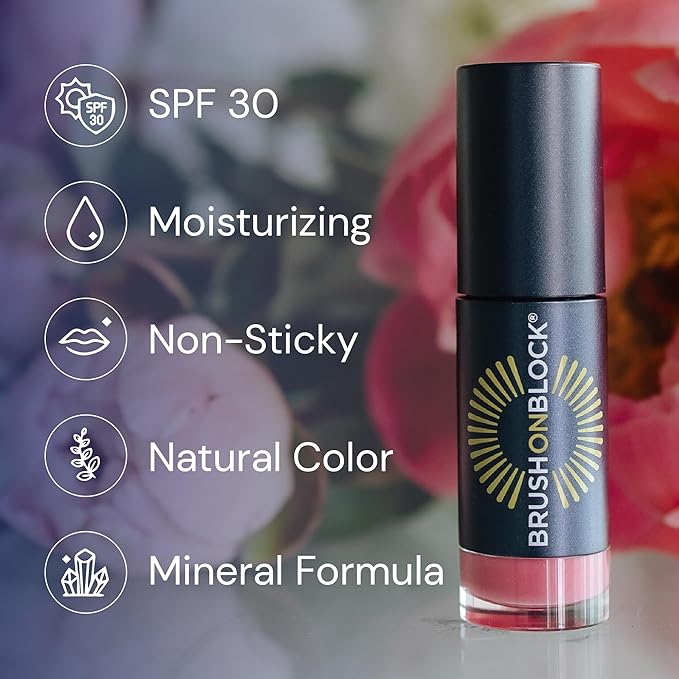 Brush On Block Sun Shine Protective Lip Oil 3 Color Variety Pack, Broad Protection Hydrating SPF 30 Mineral Sunscreen, Cruelty-Free, Gluten-Free, & Vegan | Nude Tint, Fig, & Peony