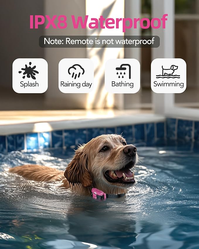 Jugbow Dog Shock Collar - 3/4 Mile Dog Training Collar with Remote for Large Medium Dogs, Rechargeable IPX8 Waterproof E-Collar with 3 Training Modes, LED Light & Security Lock (Pink)