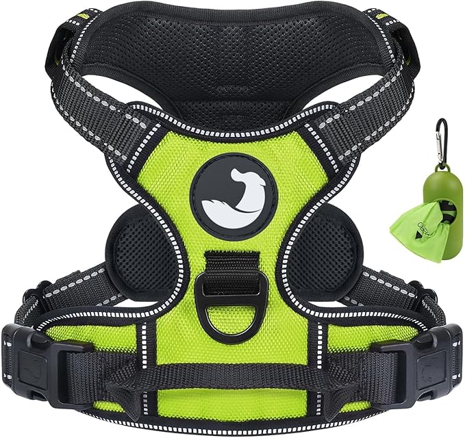 Joytale No Pull Dog Harness for Large Dogs, Reflective Pet Vest with Front Clip, Adjustable Soft Padded Harnesses with Easy Control Handle for Training and Walking, Green, L