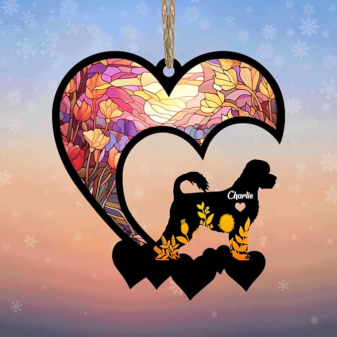 LOVELYPOD Lovely POD Portuguese Water Dog Suncatcher, Personalized Portuguese Water Dog Memorial with Name, Dog Loss Suncatcher, Dog Remembrance Gift, Dog Memorial Ornament, Loss of Dog Sympathy Gift
