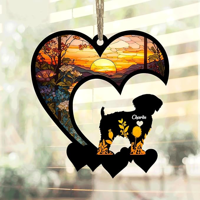 Lovely POD Yorkipoo Suncatcher Ornaments, Personalized Yorkipoo Memorial with Name, Dogs Loss Ornaments, Dog Remembrance Gift, Dog Memory Ornament, Loss of Dogs Sympathy Gifts