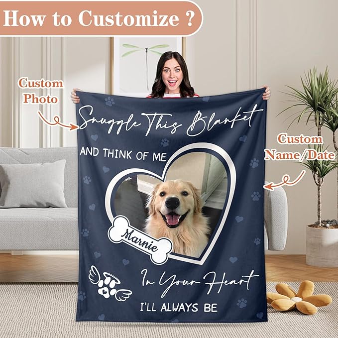 Pet Memorial Blanket Gift - Personalized Dog Memorial Blankets, Pet Sympathy Gifts for Loss of Dogs for Pets Lovers, Dog Bereavement Passing Away Gift, Custom Dogs Blanket (F)